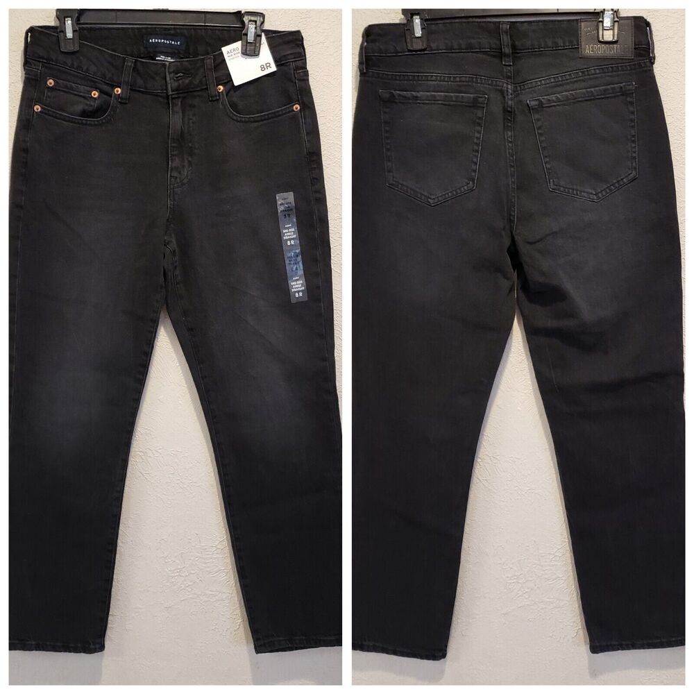 Aeropostale Womens 8R Black Denim Mid-Rise Ankle Straight Jeans Pockets Stretch